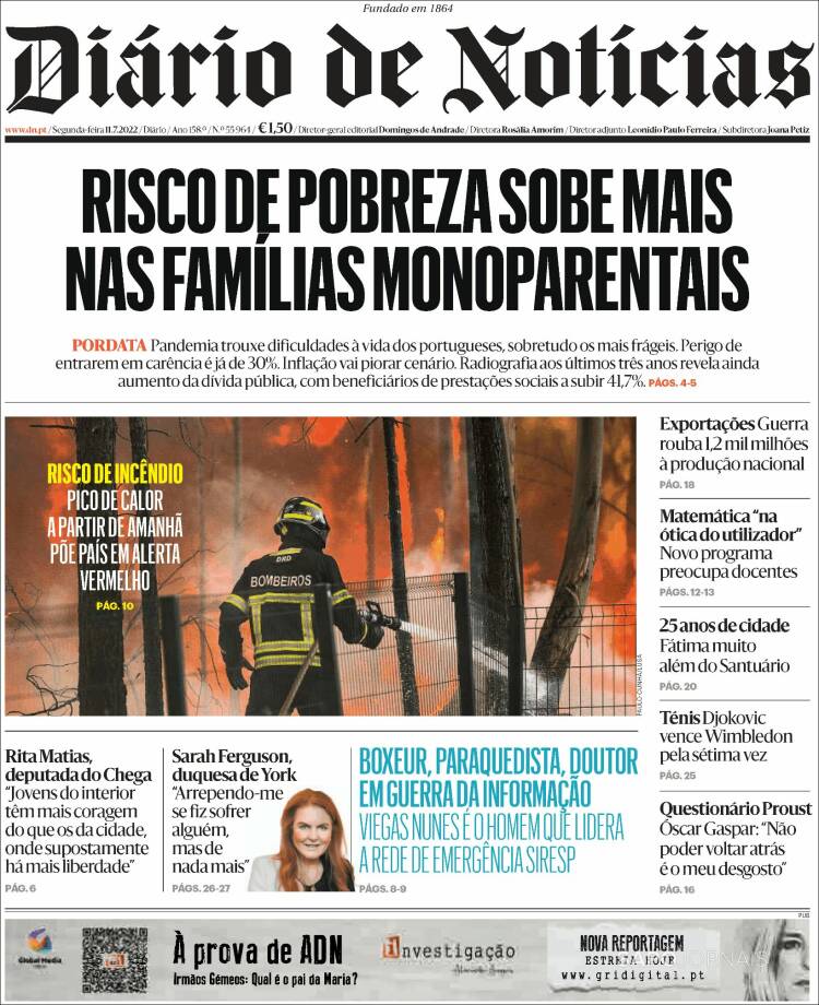 Portada de Diário de Noticias (Portugal)