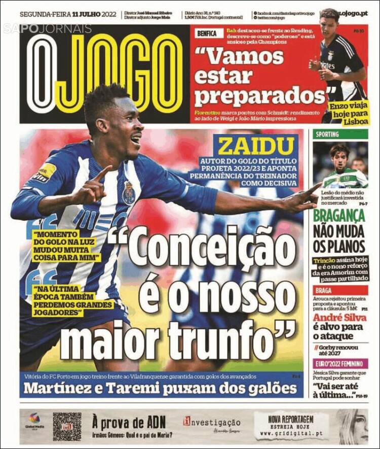Portada de O Jogo (Portugal)