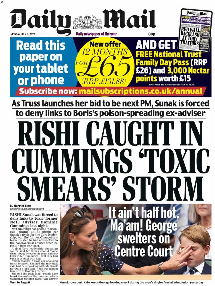 Portada de Daily Mail (Reino Unido)