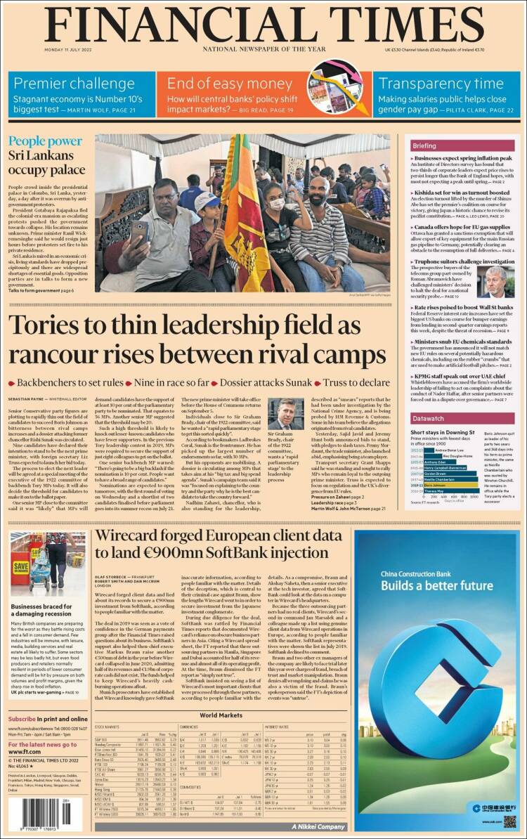 Portada de Financial Times (Reino Unido)