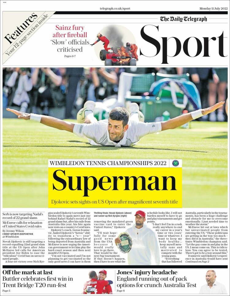 Portada de Telegraph Sport (Reino Unido)