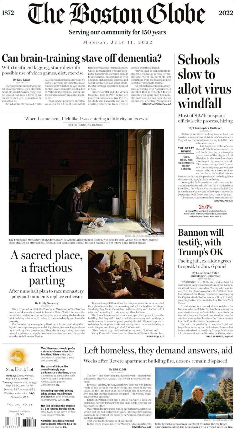 Portada de Boston Globe (USA)