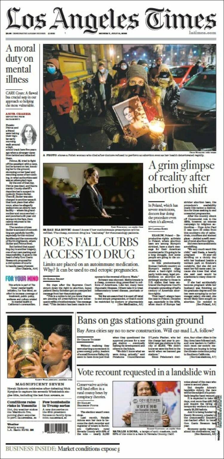 Portada de Los Angeles Times (USA)