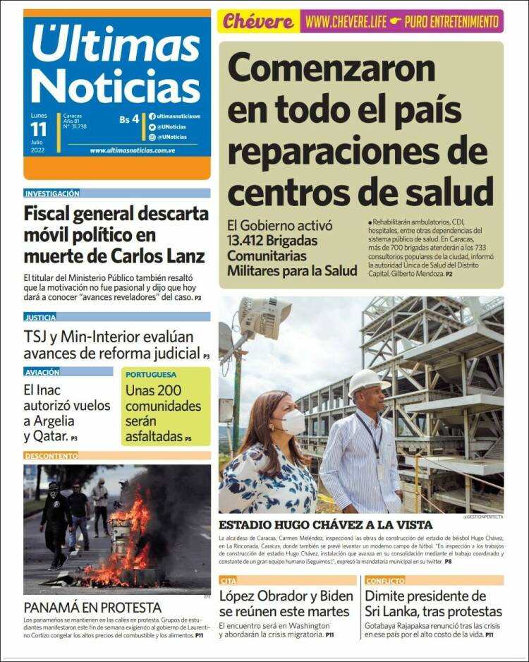 Portada de Últimas Noticias (Venezuela)