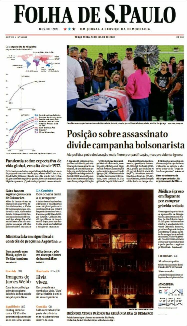 Periódico Folha De São Paulo Brasil Periódicos De Brasil Edición De Martes 12 De Julio De 2247