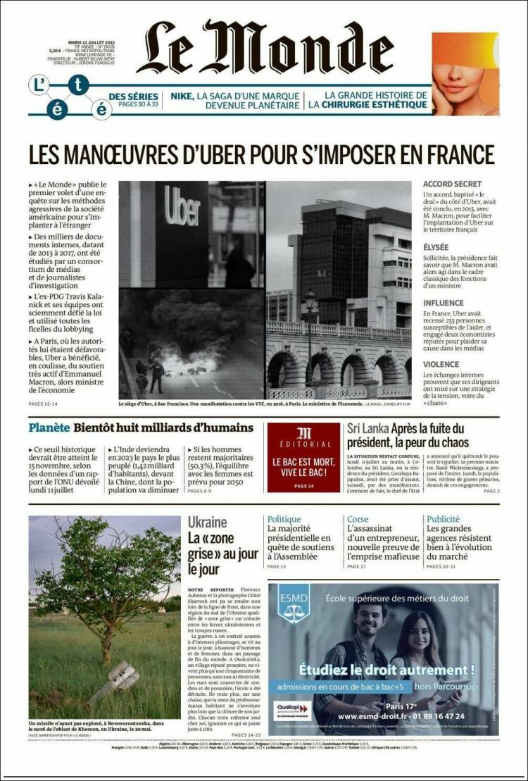 Portada de Le Monde (France)