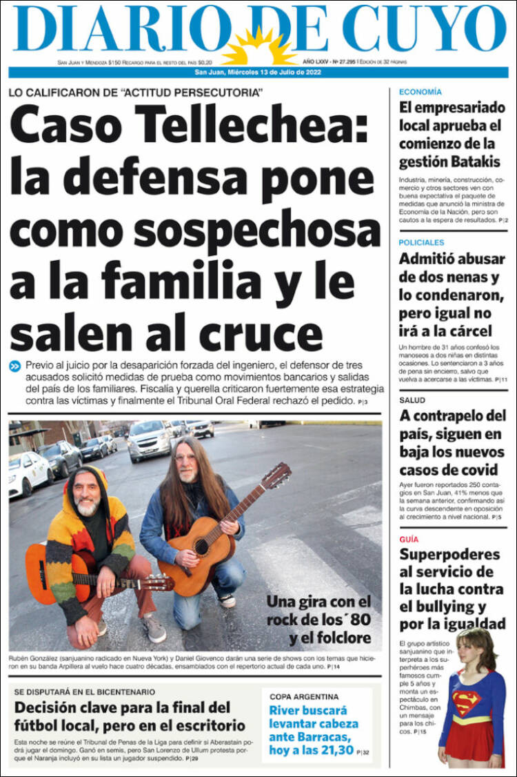 Portada de Diario de Cuyo (Argentina)