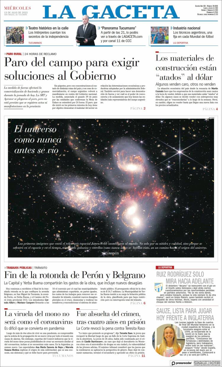 Portada de La Gaceta (Argentina)