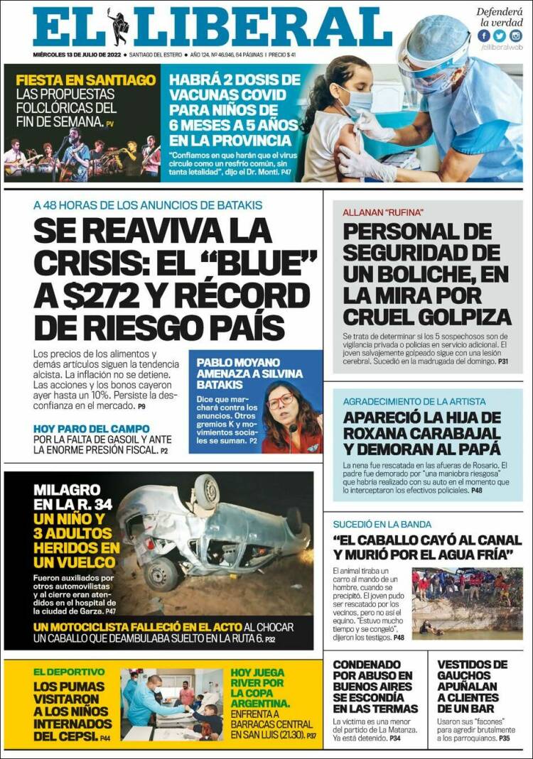 Portada de Diario El Liberal (Argentina)