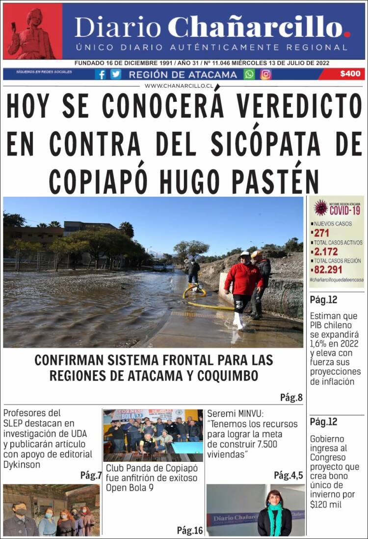 Portada de Diario Chañarcillo (Chili)