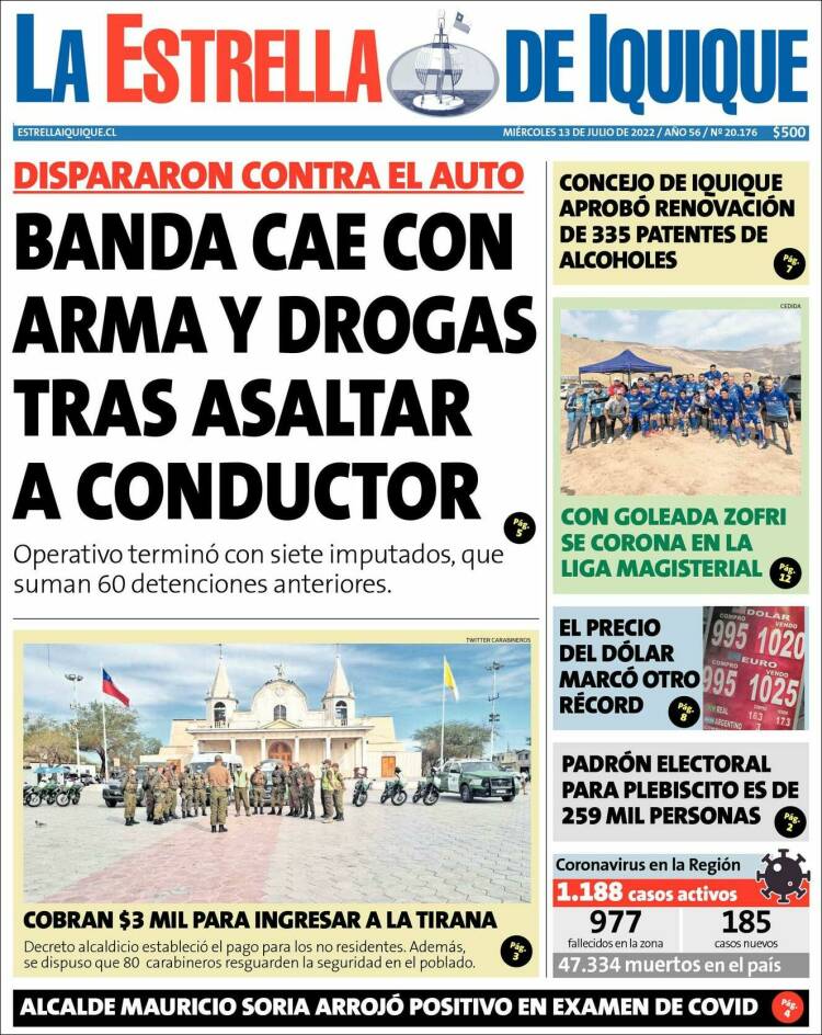 Portada de La Estrella de Iquique (Chile)