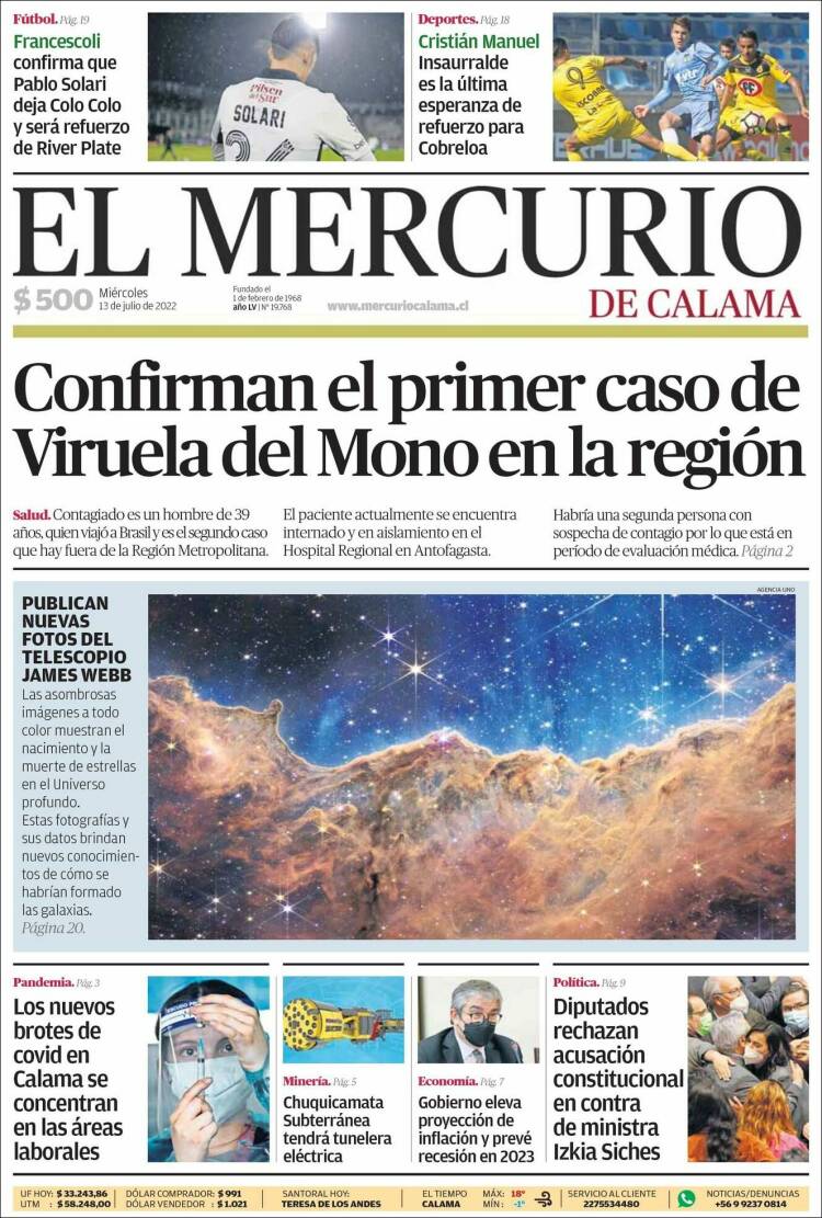Portada de El Mercurio - Calama (Chili)