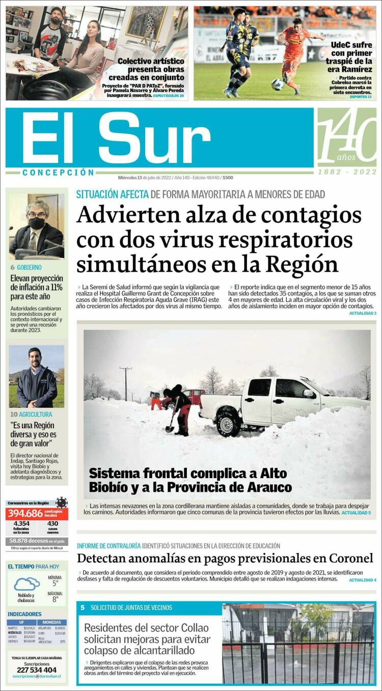 Portada de El Sur (Chile)