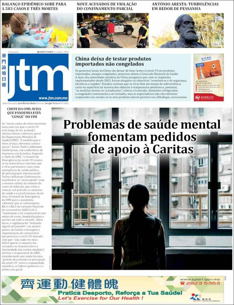 Portada de Jornal Tribuna de Macau (Chine)