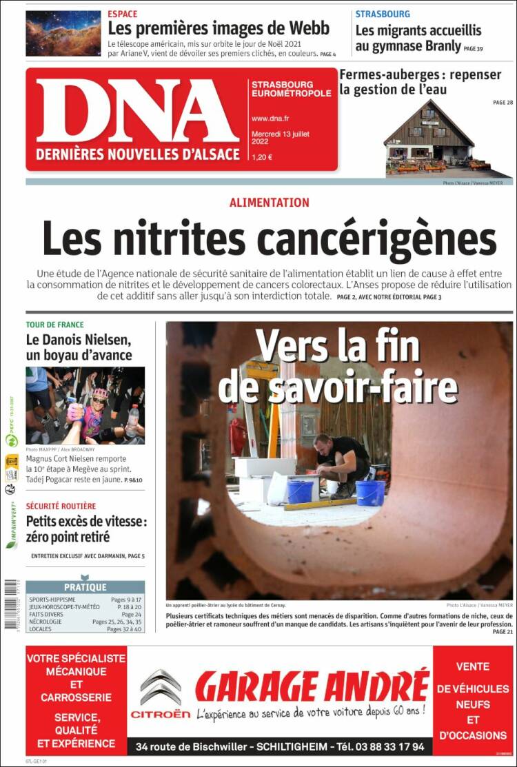 Portada de Les Dernières Nouvelles d'Alsace (France)