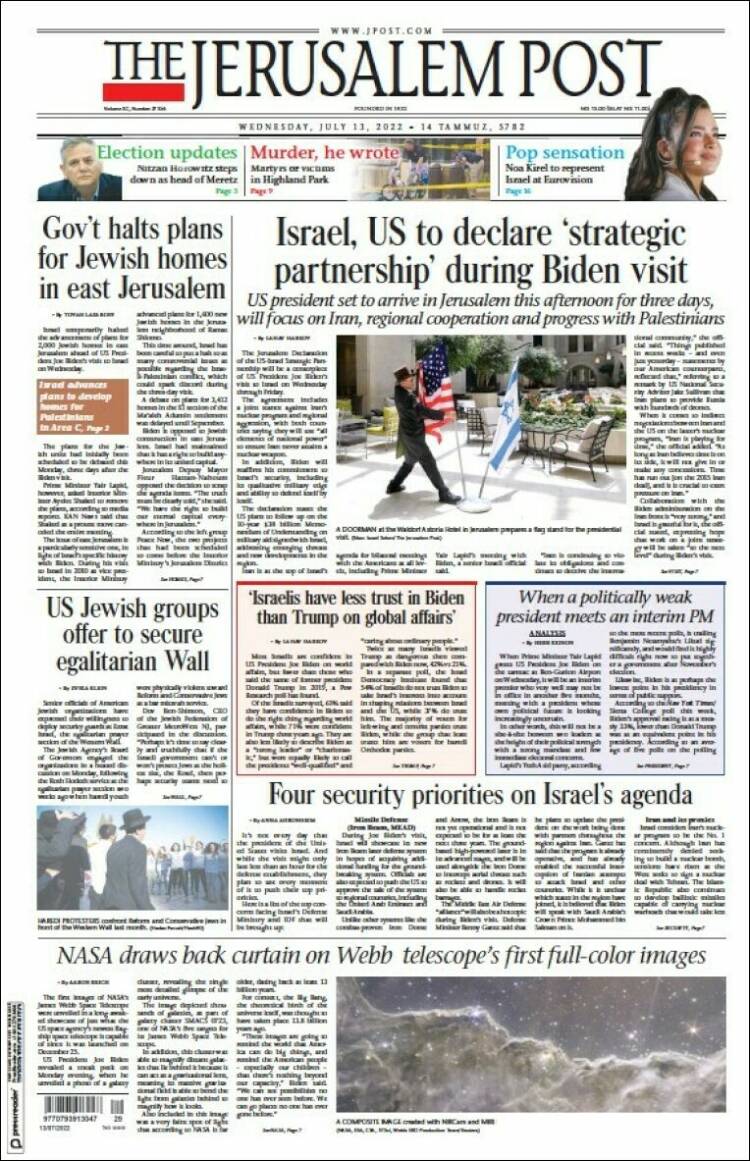Portada de The Jerusalem Post (Isra&euml;l)