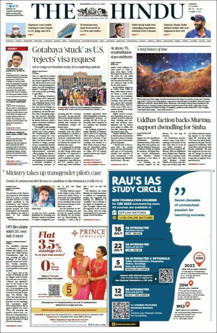 Portada de The Hindu (Inde)