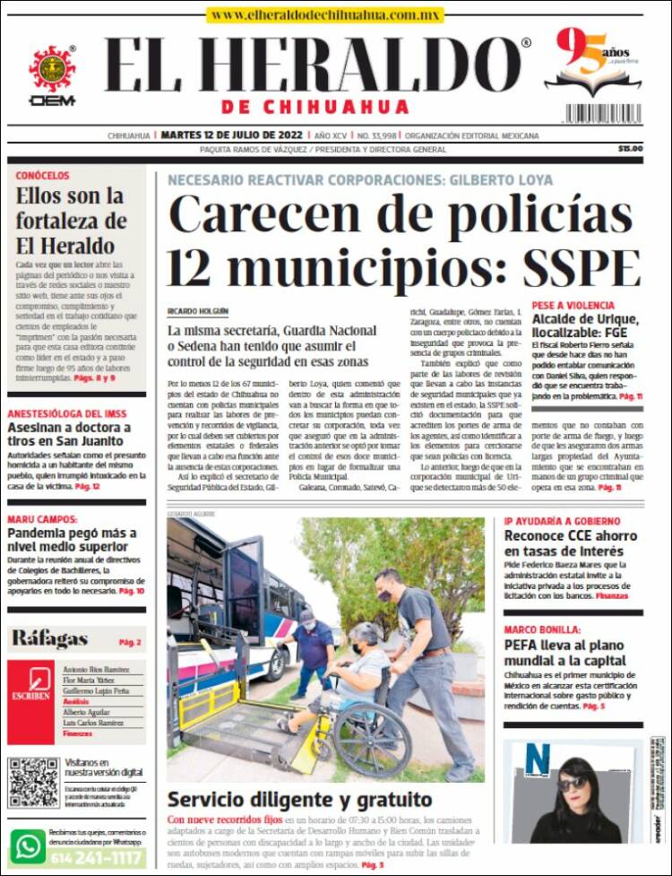 Portada de El Heraldo de Chihuahua (Mexique)