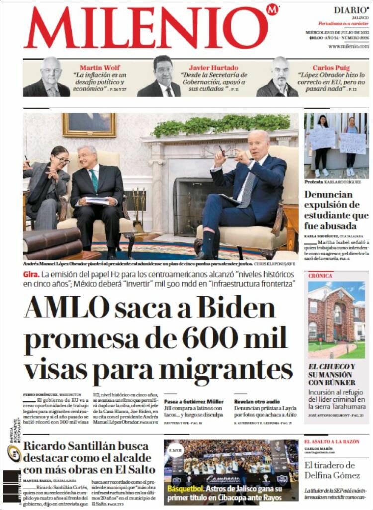 Portada de Milenio - Jalisco (Mexique)