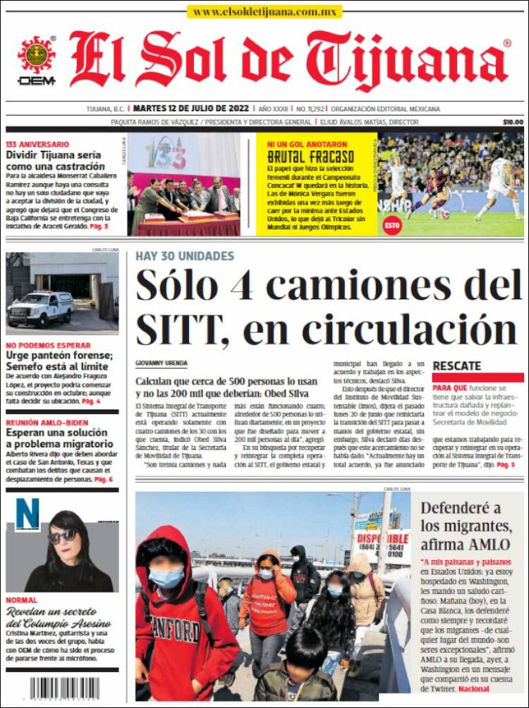 Portada de El Sol de Tijuana (Mexique)