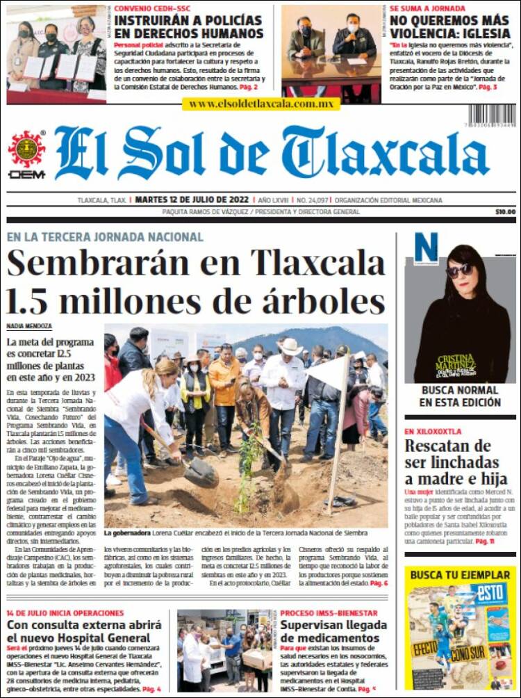 Portada de El Sol de Tlaxcala (Mexique)