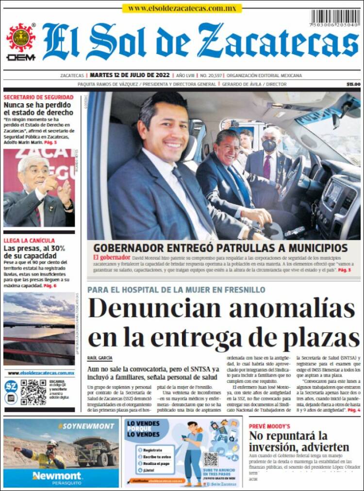 Portada de El Sol de Zacatecas (Mexique)