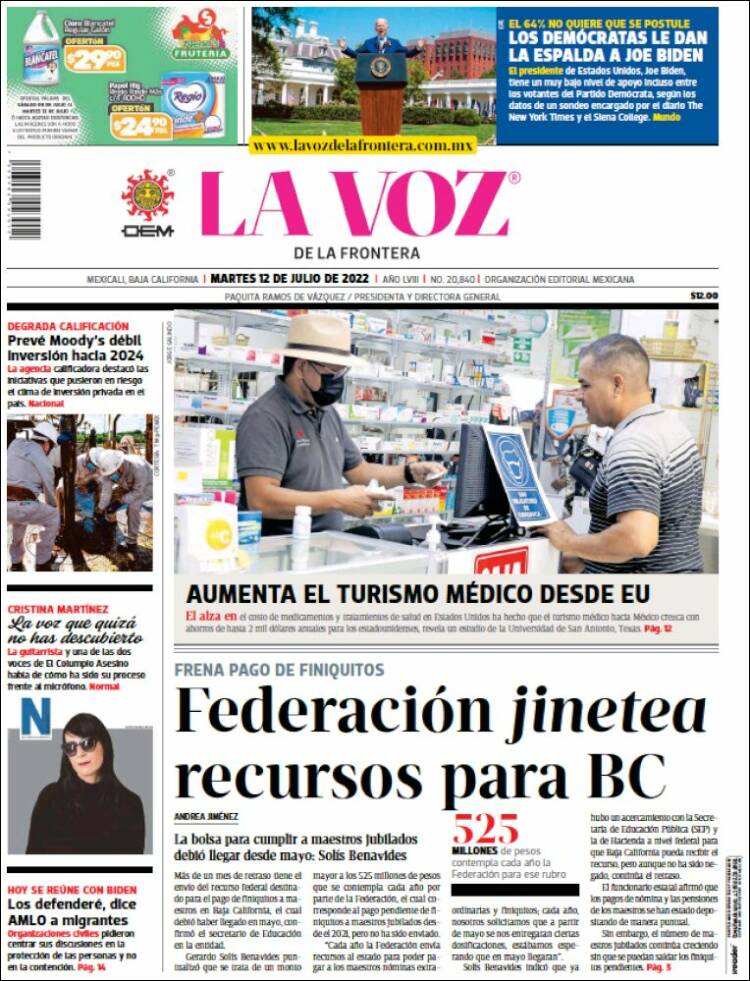 Portada de La Voz de la Frontera (Mexique)