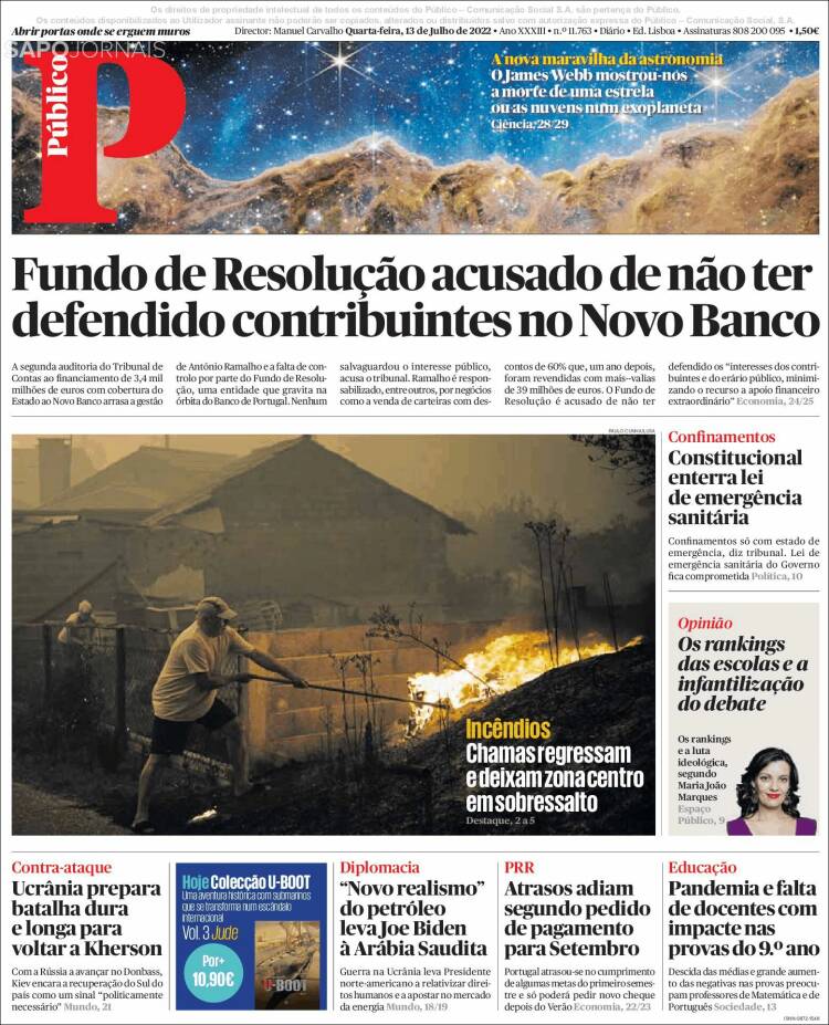 Portada de Público (Portugal)