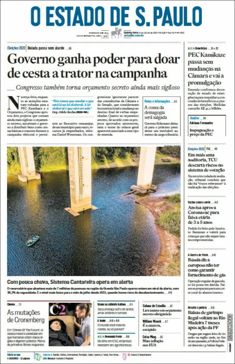 Portada de O Estado de São Paulo (Brasil)