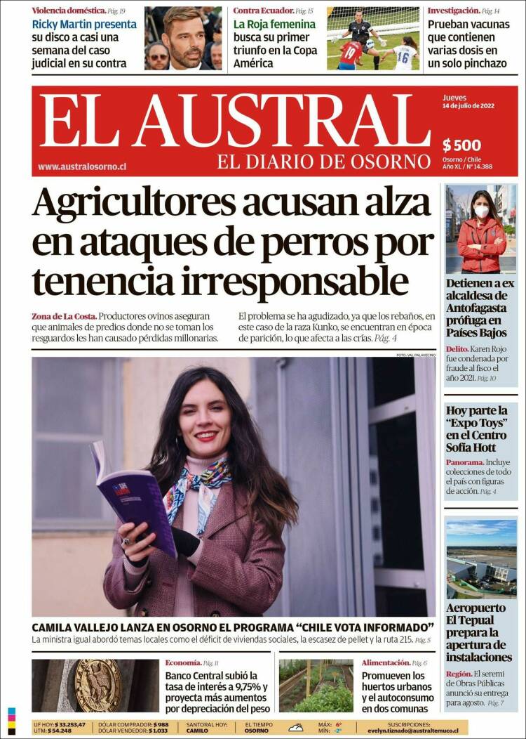 Portada de El Austral de Osorno (Chile)