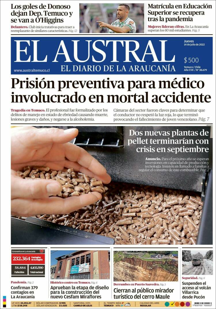 Portada de El Austral de Temuco (Chile)