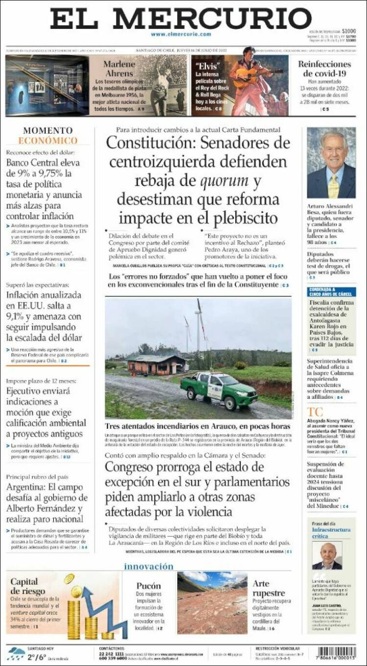 Portada de El Mercurio (Chile)