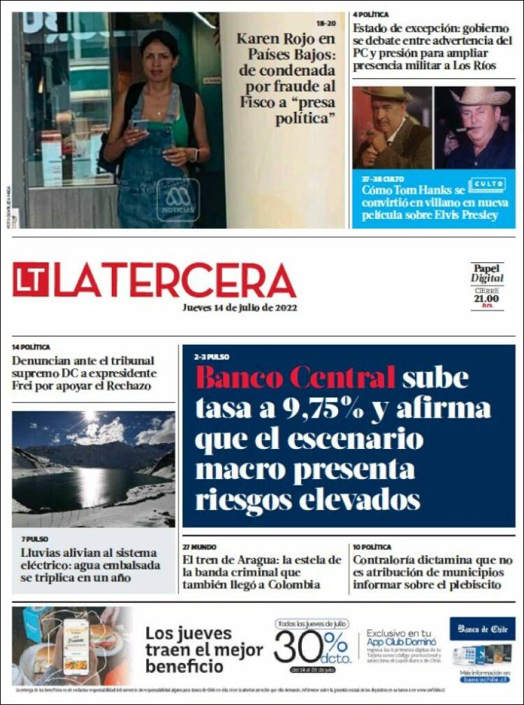 Portada de La Tercera (Chile)