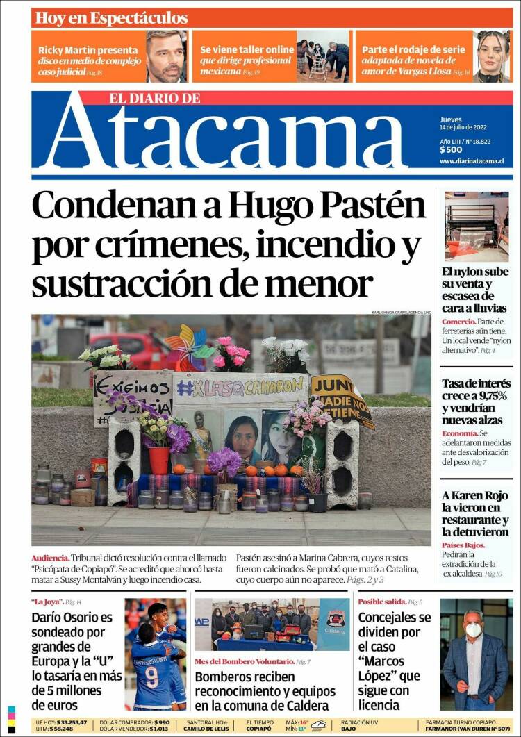Portada de Diario de Atacama (Chile)