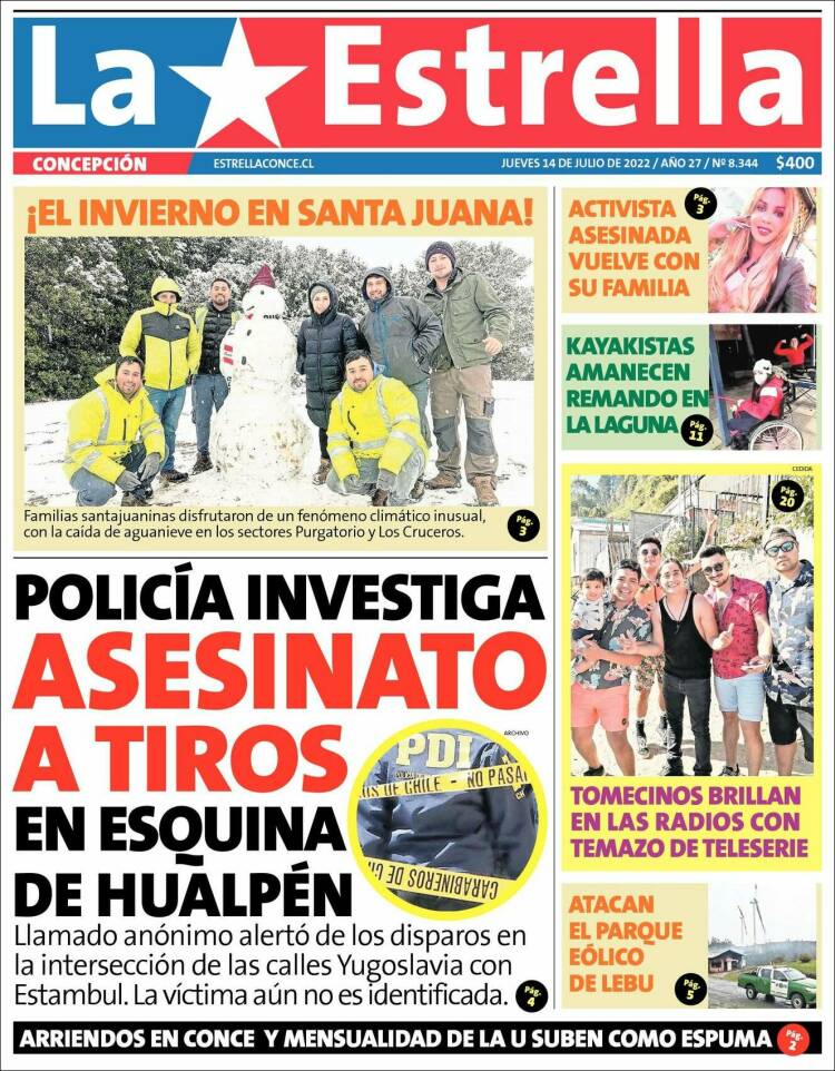 Portada de La Estrella de Concepción (Chile)