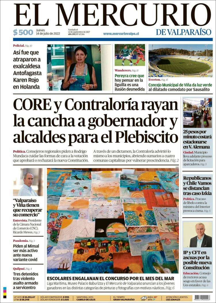 Portada de Mercurio de Valparaiso (Chile)