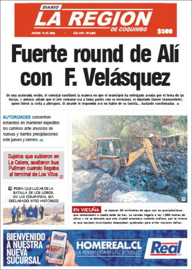 Portada de Diario La Región de Coquimbo (Chile)