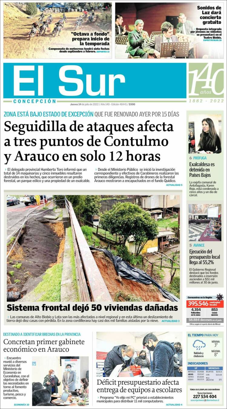 Portada de El Sur (Chile)