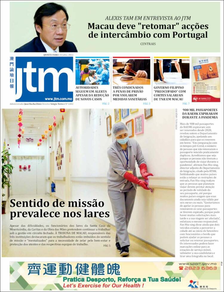 Portada de Jornal Tribuna de Macau (China)
