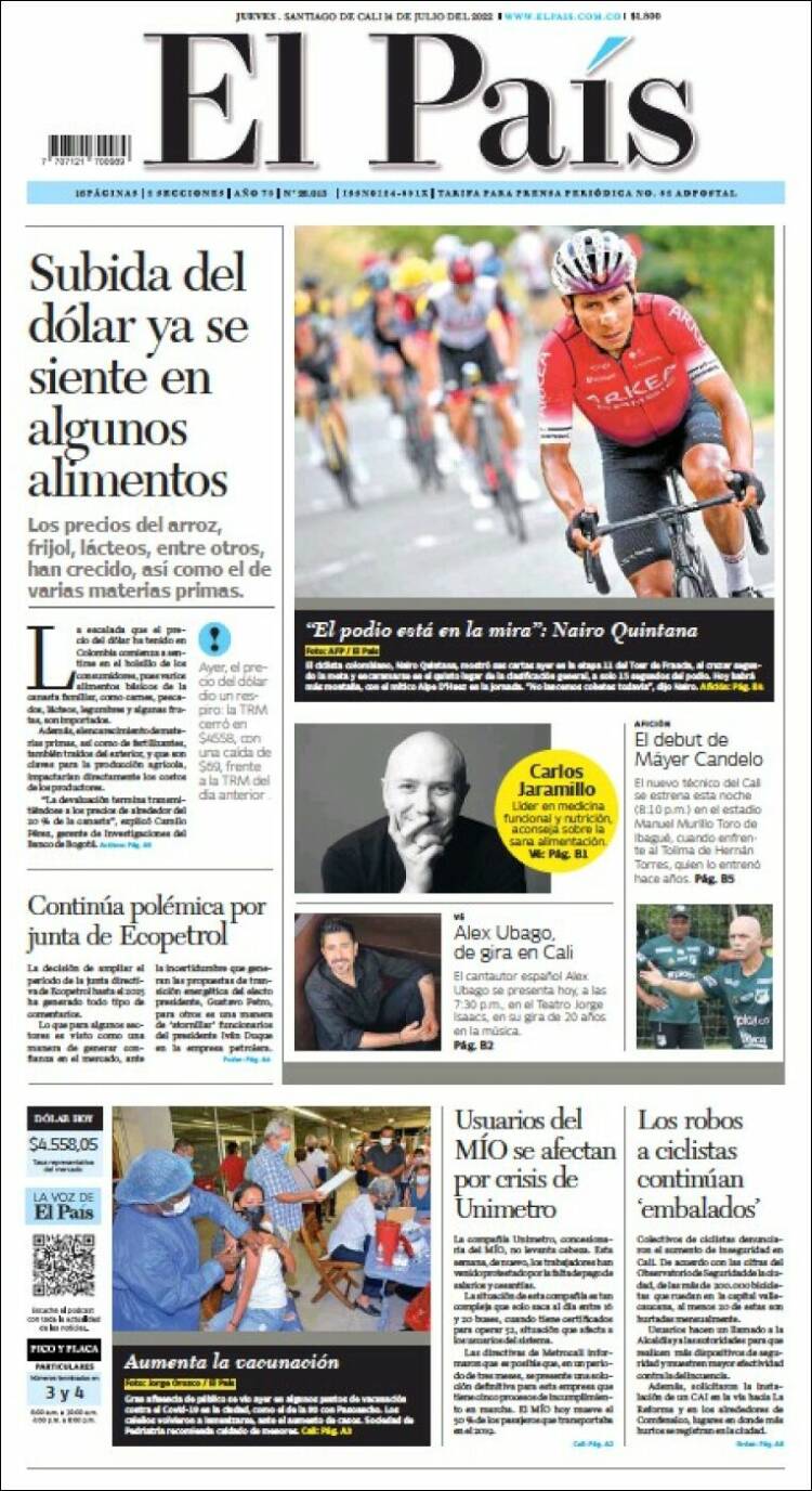 Portada de El País - Cali (Colombia)