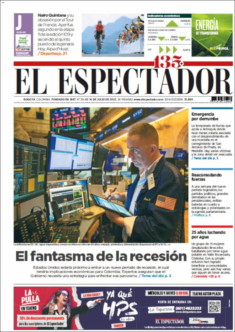 Portada de El Espectador (Colombia)