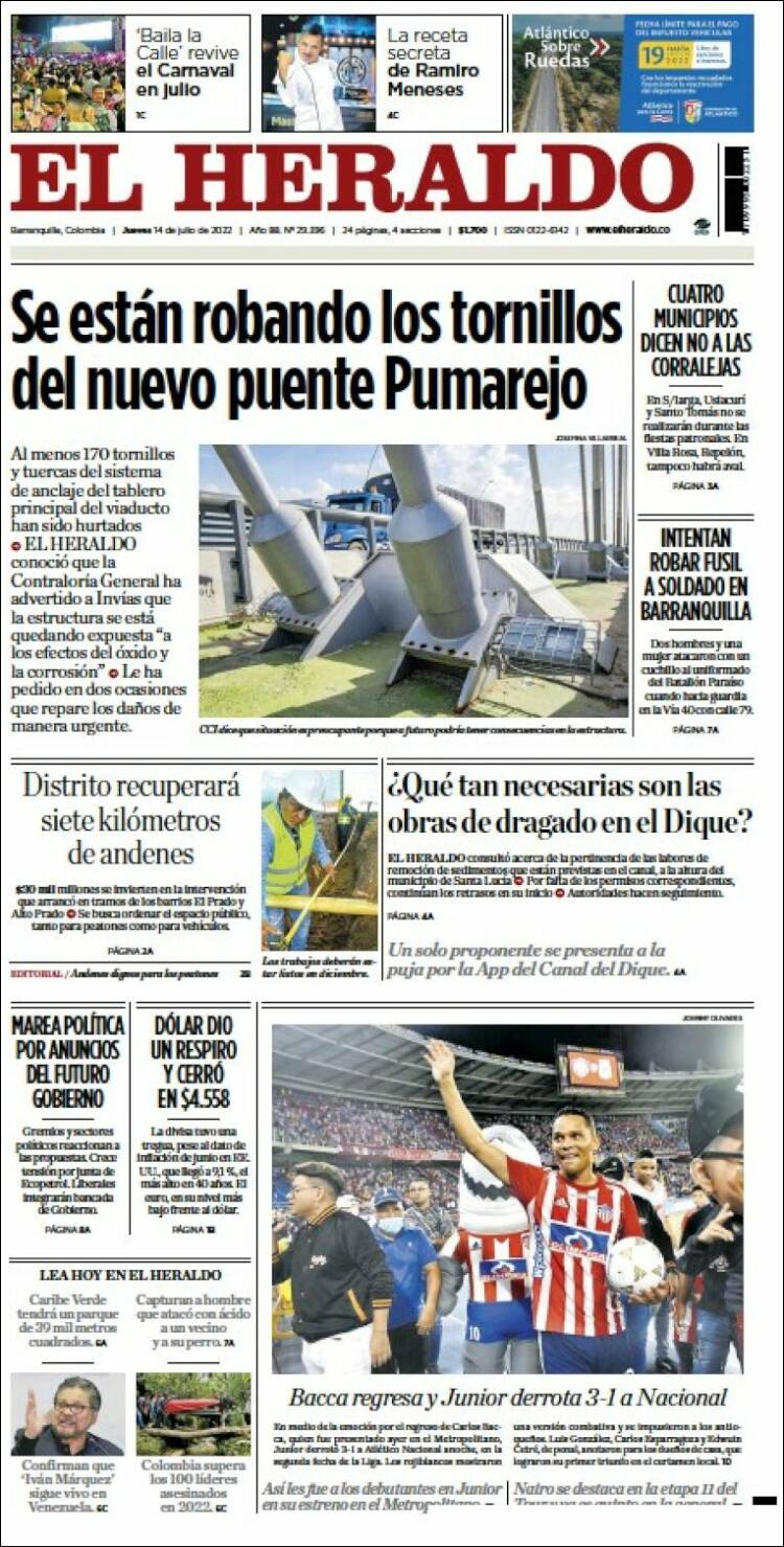 Portada de El Heraldo (Colombia)