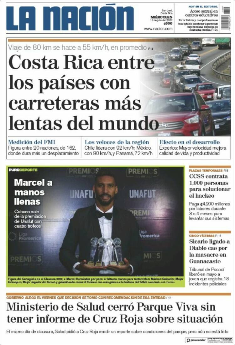 Portada de La Nación - Costa Rica (Costa Rica)