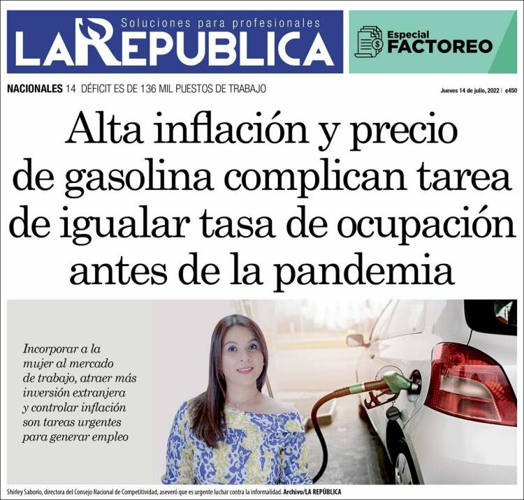 Portada de La República (Costa Rica)