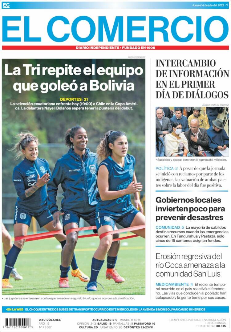 Portada de El Comercio (Ecuador)