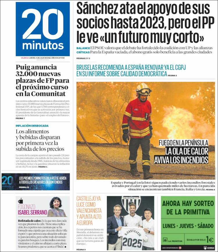 Portada de 20 Minutos - Valencia (Spain)