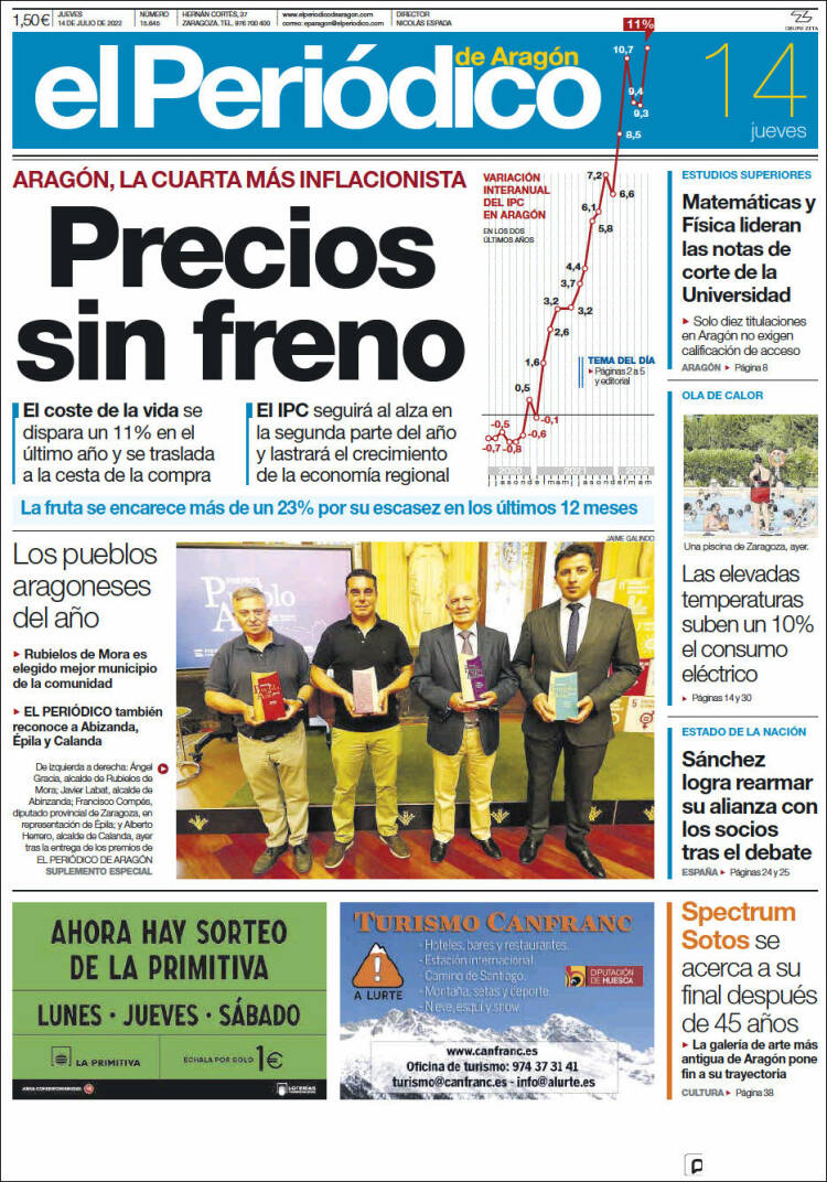 Portada de El Periódico de Aragón (Spain)