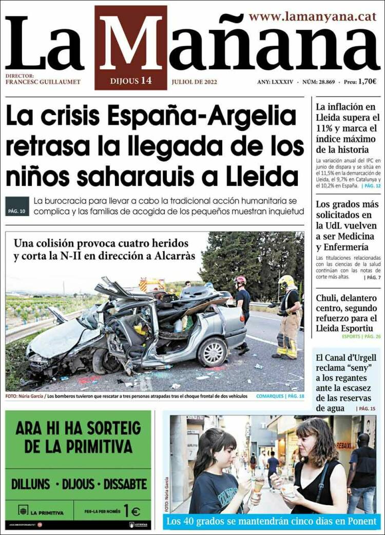 Portada de La Mañana - Diari de Ponent (Spain)