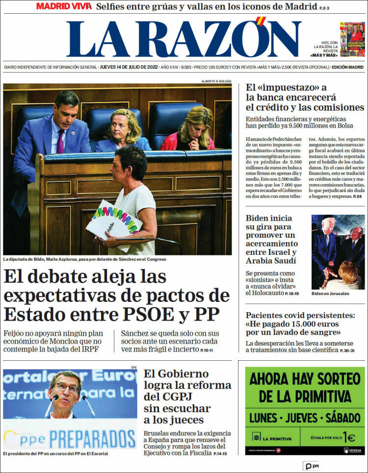 Portada de La Razón (Spain)