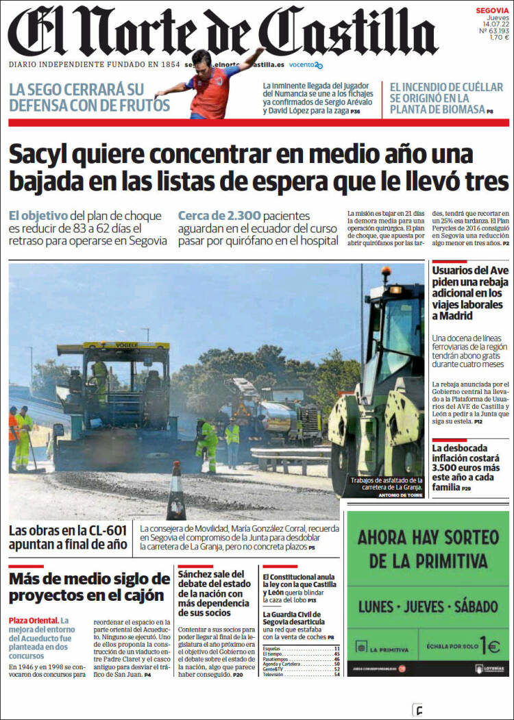 Portada de Norte de Castilla - Segovia (Spain)